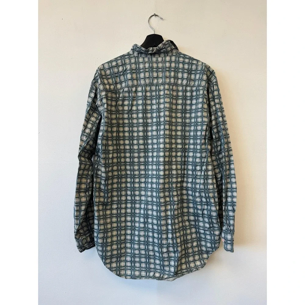 Vintage Levis Shirt Mens Medium Green Blue Plaid Long‎ Sleeve Button Front 90s